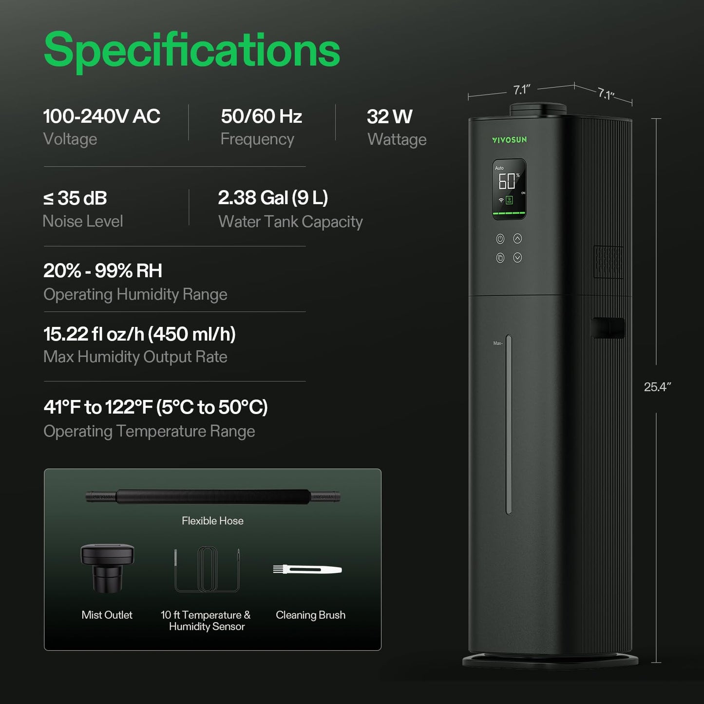 VIVOSUN AeroStream H09 Intelligent Wi-Fi Humidifier, 2.38 Gal / 9 L Humidifier with Temp & Humidity Probe, Smart Remote Control, Designed for Growers