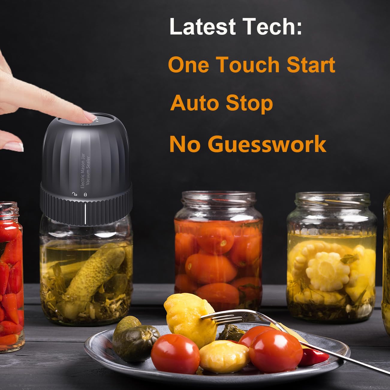 Electric Mason Jar Vacuum Sealer, Upgraded Automatic Vacuum Sealer Kit for Wide and Regular Mouth Mason Jars, Handheld Vacuum Bag Sealer for Food Preservation