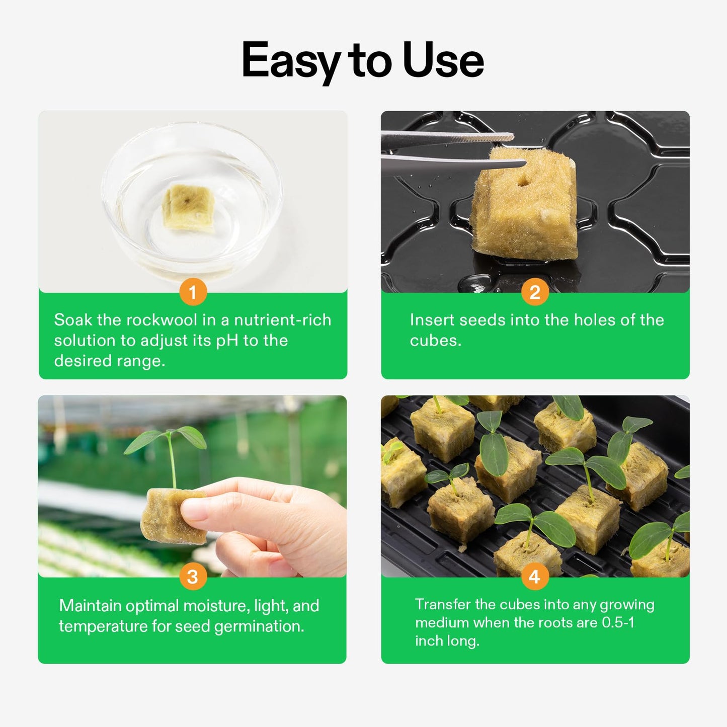 VIVOSUN 1" Rockwool Cubes, 200 Plugs Stonewool Starter Grow Cubes for Cuttings, Cloning, Plant Propagation, Seed Starting, Hydroponic Grow Media for Vigorous Plant Growth, 4 Sheets of 200 Plugs