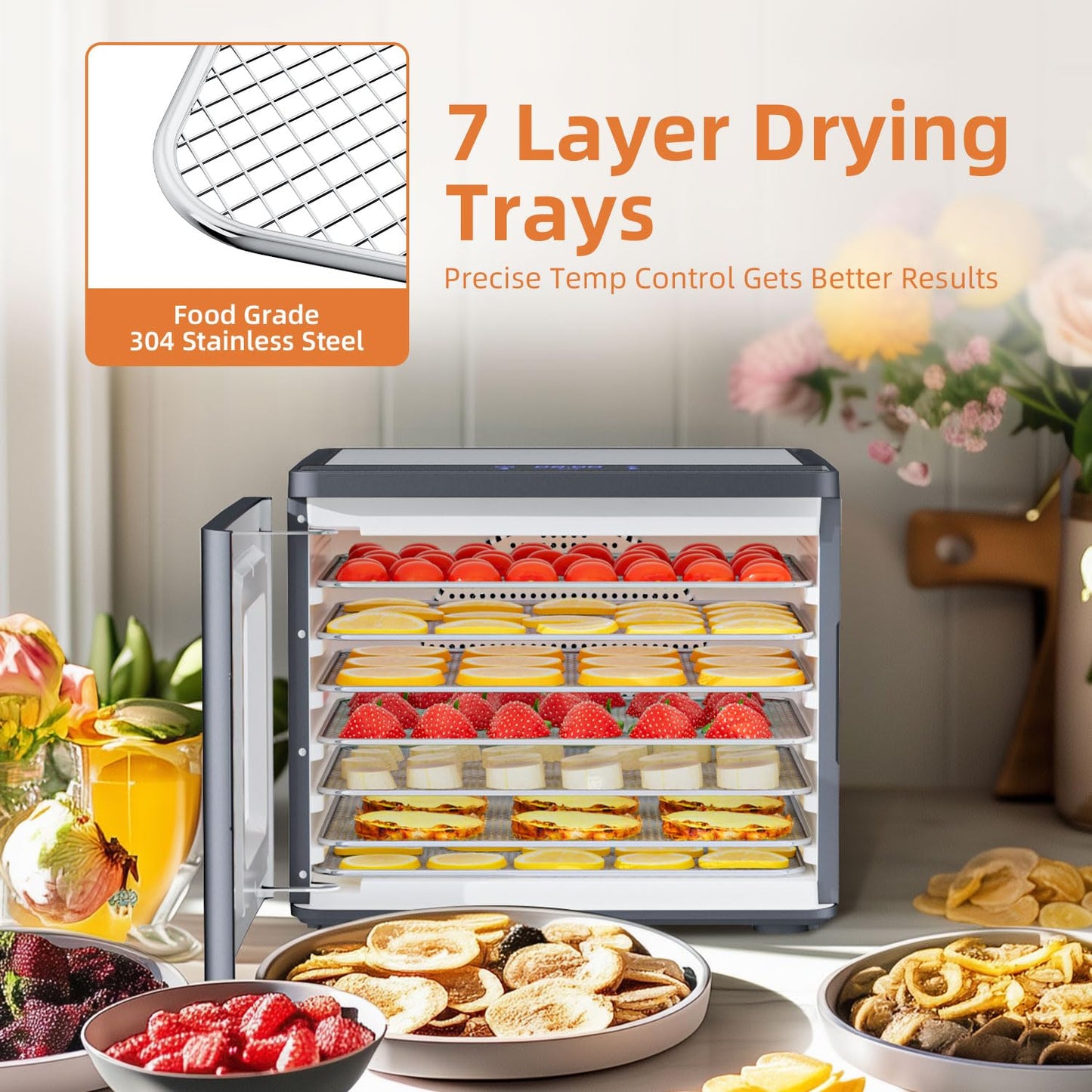 Food Dehydrator Machine for Jerky Beef: TINANA Stainless Steel Food Dryer for Meat - Digital Food Dehydrater for Fruit Herbs