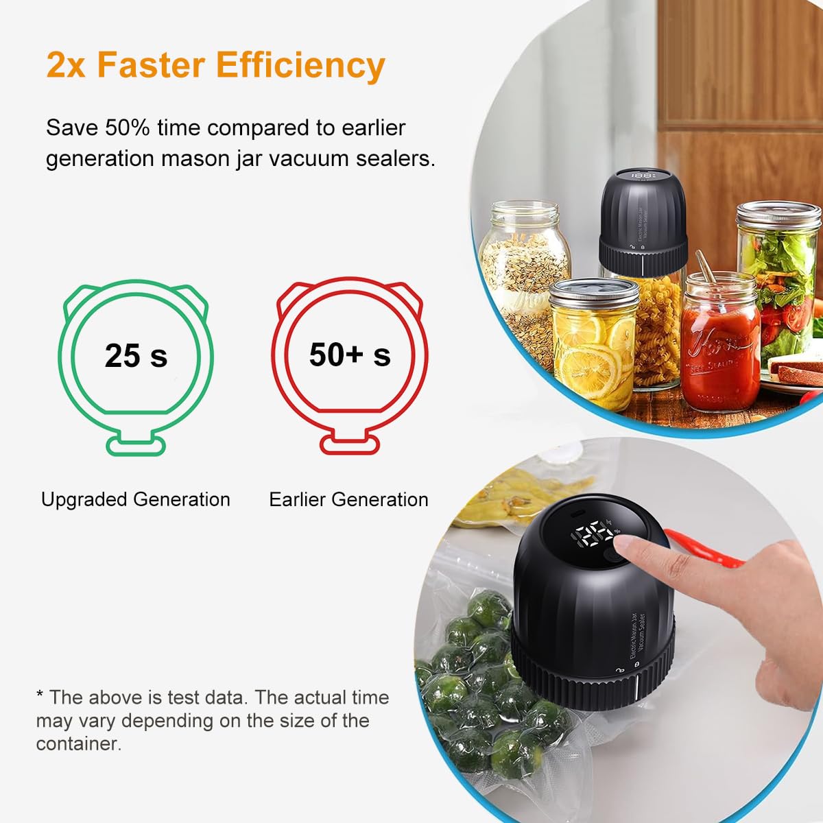 Electric Mason Jar Vacuum Sealer, Upgraded Automatic Vacuum Sealer Kit for Wide and Regular Mouth Mason Jars, Handheld Vacuum Bag Sealer for Food Preservation