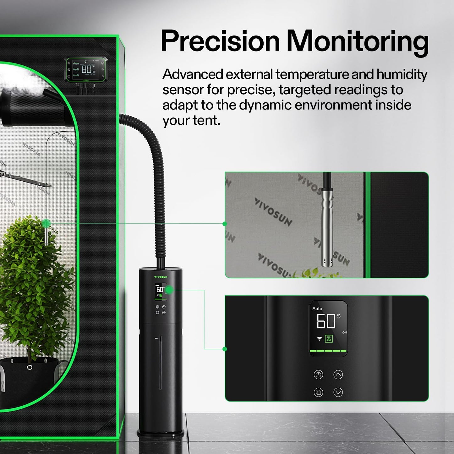 VIVOSUN AeroStream H09 Intelligent Wi-Fi Humidifier, 2.38 Gal / 9 L Humidifier with Temp & Humidity Probe, Smart Remote Control, Designed for Growers