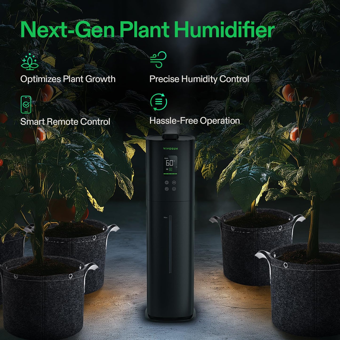 VIVOSUN AeroStream H09 Intelligent Wi-Fi Humidifier, 2.38 Gal / 9 L Humidifier with Temp & Humidity Probe, Smart Remote Control, Designed for Growers