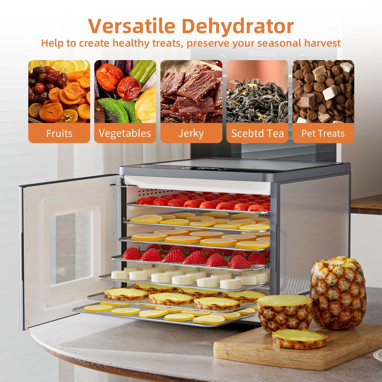 Food Dehydrator Machine for Jerky Beef: TINANA Stainless Steel Food Dryer for Meat - Digital Food Dehydrater for Fruit Herbs