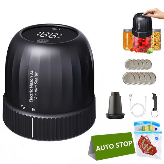 Electric Mason Jar Vacuum Sealer, Upgraded Automatic Vacuum Sealer Kit for Wide and Regular Mouth Mason Jars, Handheld Vacuum Bag Sealer for Food Preservation